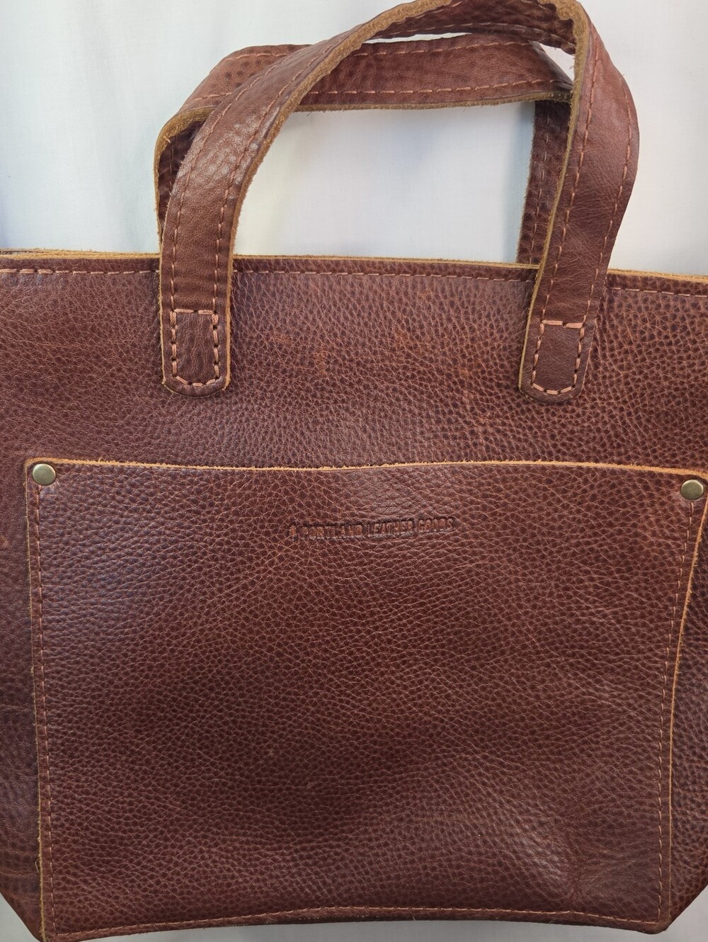 Portland Leather Goods Brown Mini Crossbody Tote Double Handles Removable Strap